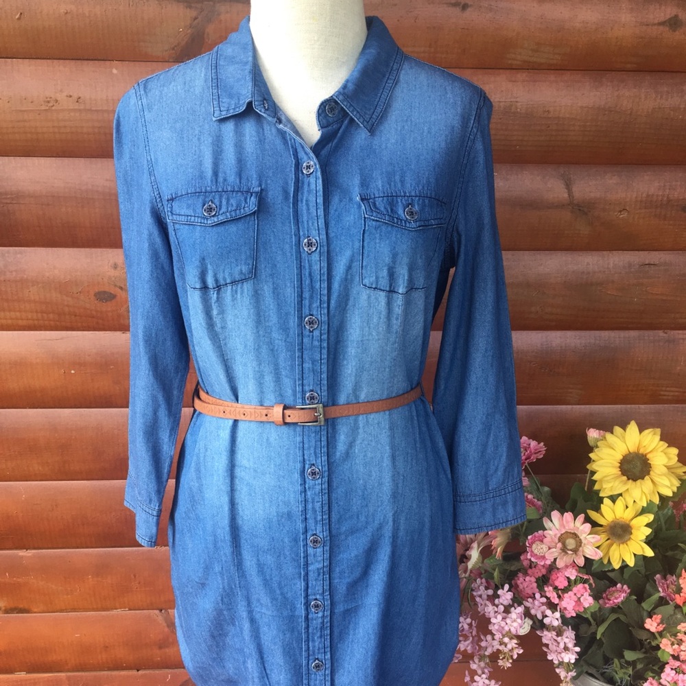 lightweight denim button up dress.